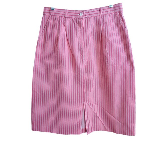Vintage 1980's 13/14 30W Skirt Pink  White Striped W.C.C. Womens Midi - Picture 1 of 8